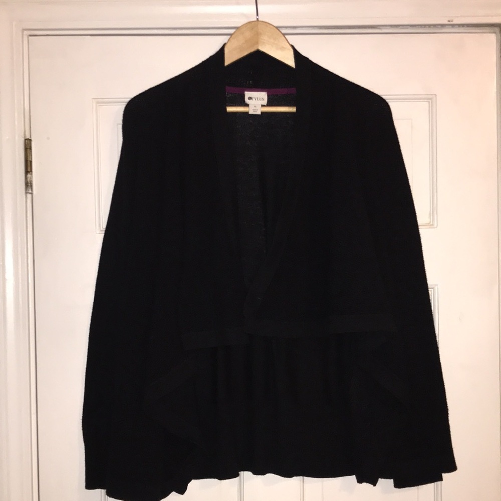 Stylus Women XL Black Open Cardigan Elbow Patch Cotton Modal Soft Knit Jacket - Picture 16 of 16